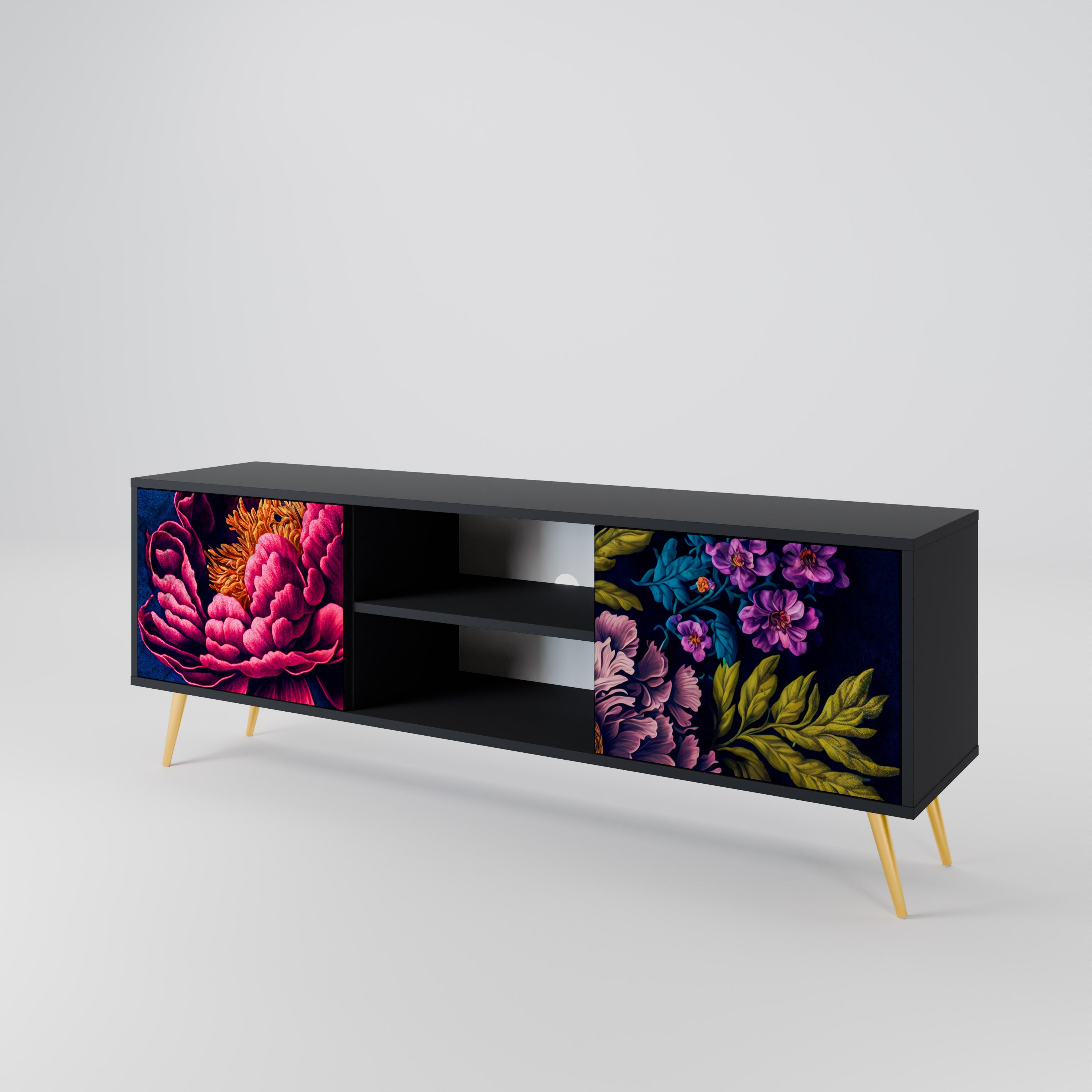 BLOOMING ELEGANCE 2-dörrars TV-bänk i svart finish