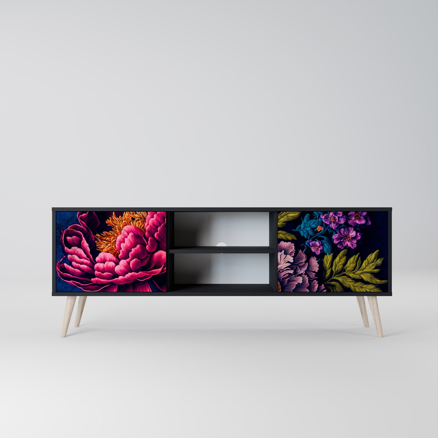 BLOOMING ELEGANCE 2-dörrars TV-bänk i svart finish