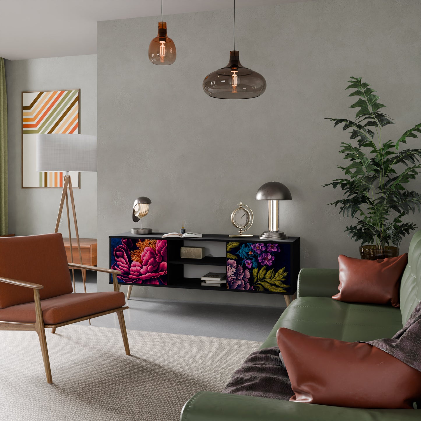 BLOOMING ELEGANCE 2-dörrars TV-bänk i svart finish