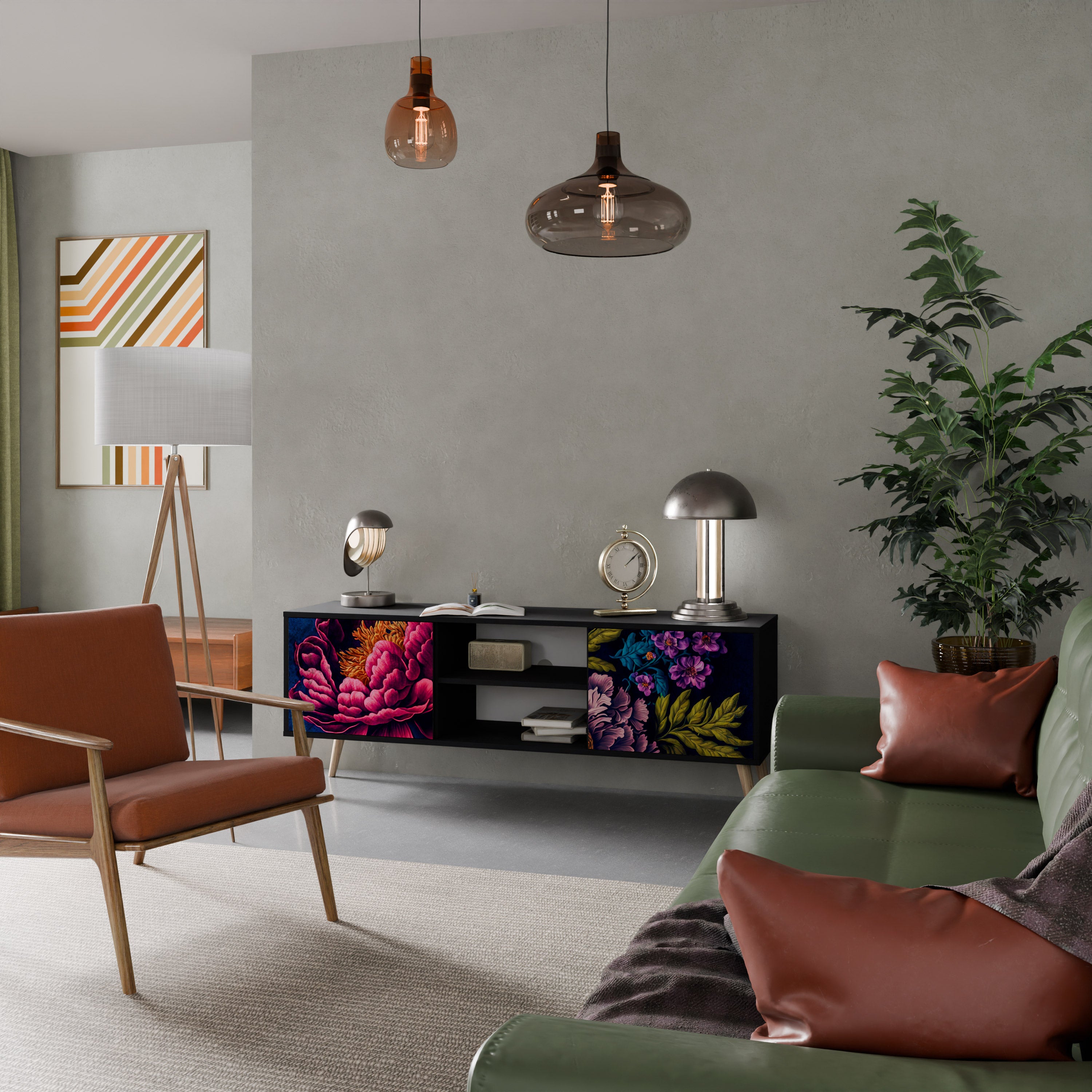 BLOOMING ELEGANCE 2-dörrars TV-bänk i svart finish