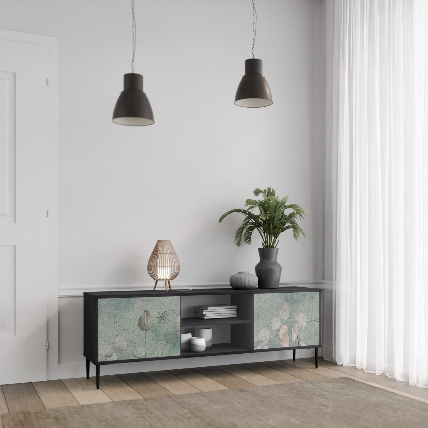NIGHT LADY 2-Door TV Stand in Black Finish
