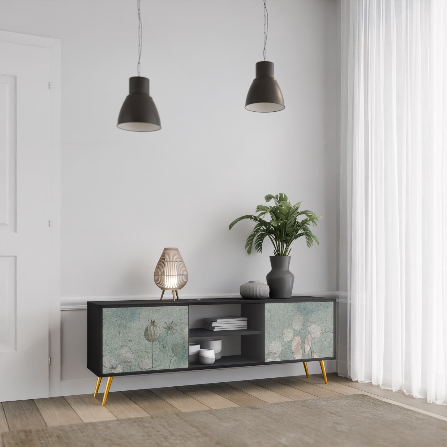 NIGHT LADY 2-Door TV Stand in Black Finish