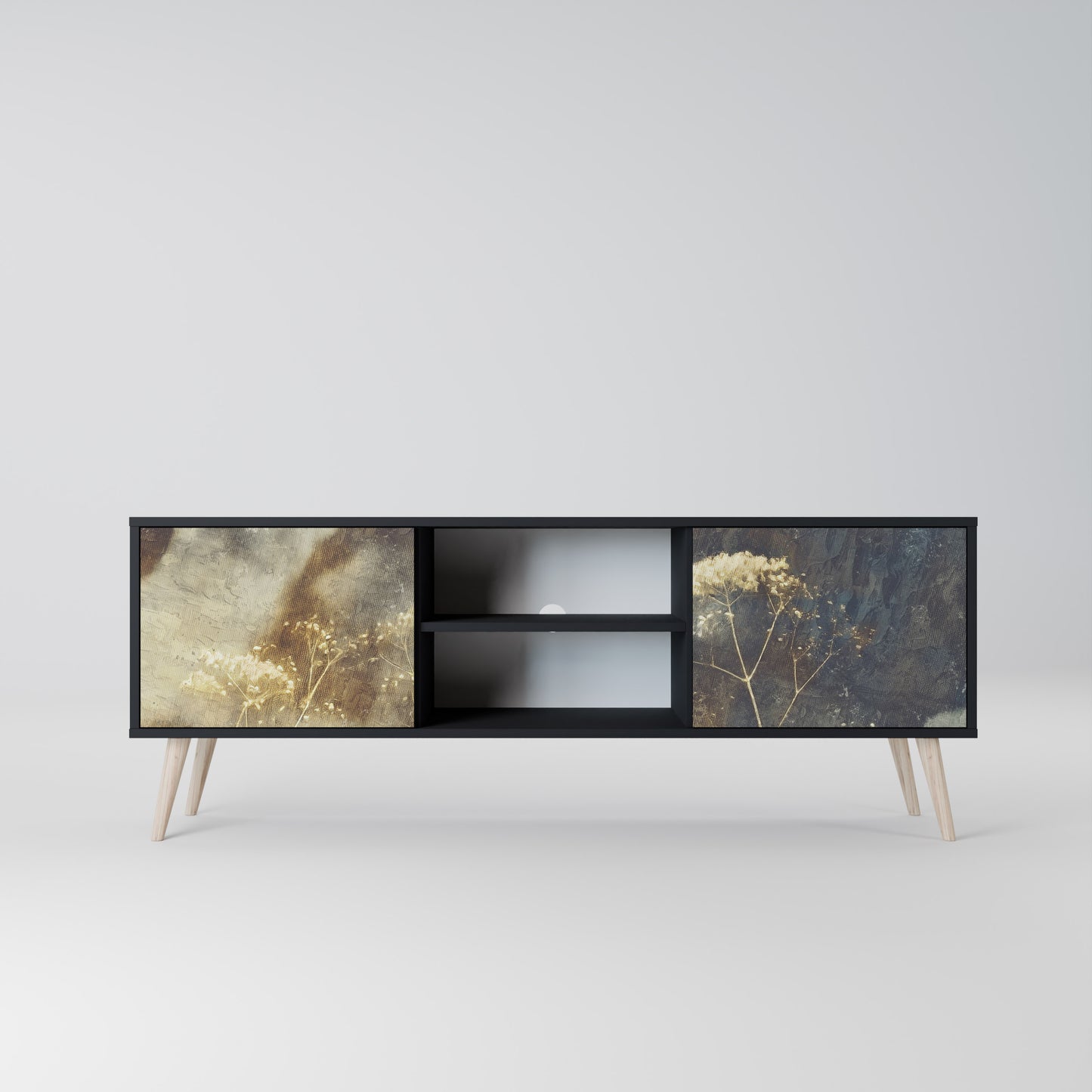 GENTLE POWER 2-Door TV Stand in Black Finish