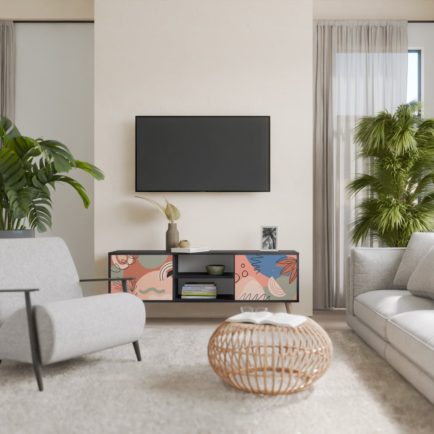 PASTEL DESTINY 2-Door TV Stand in Black Finish