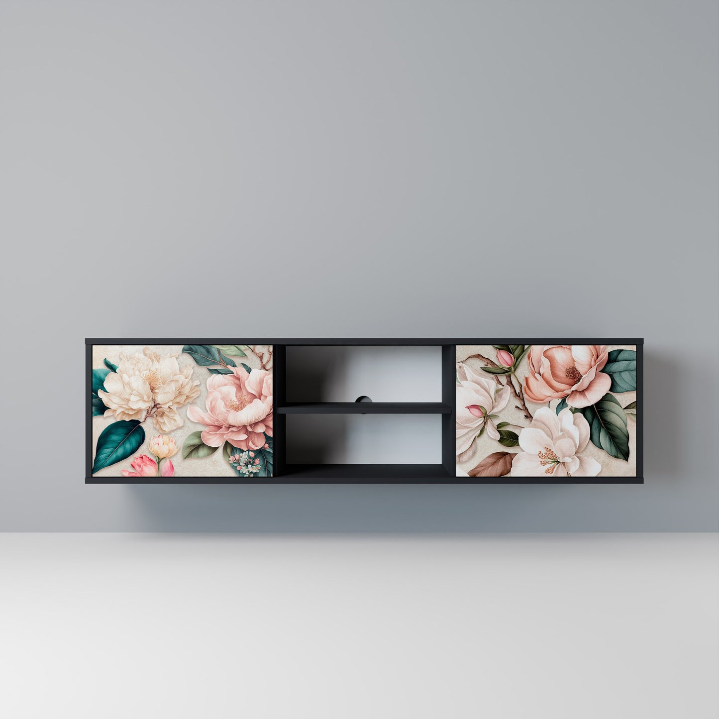 FLORAL GRACE 2-dörrars TV-bänk i svart finish