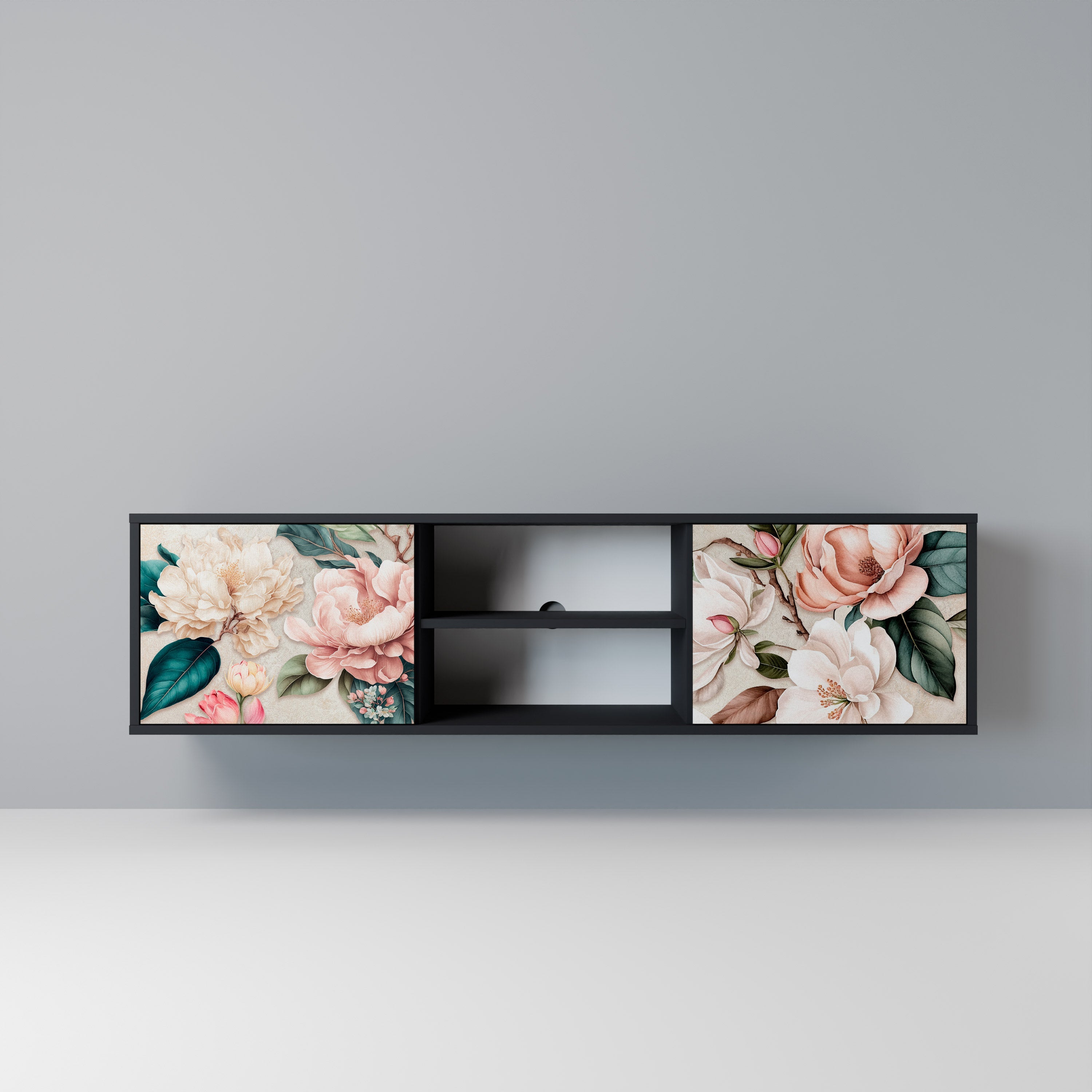 FLORAL GRACE 2-dörrars TV-bänk i svart finish