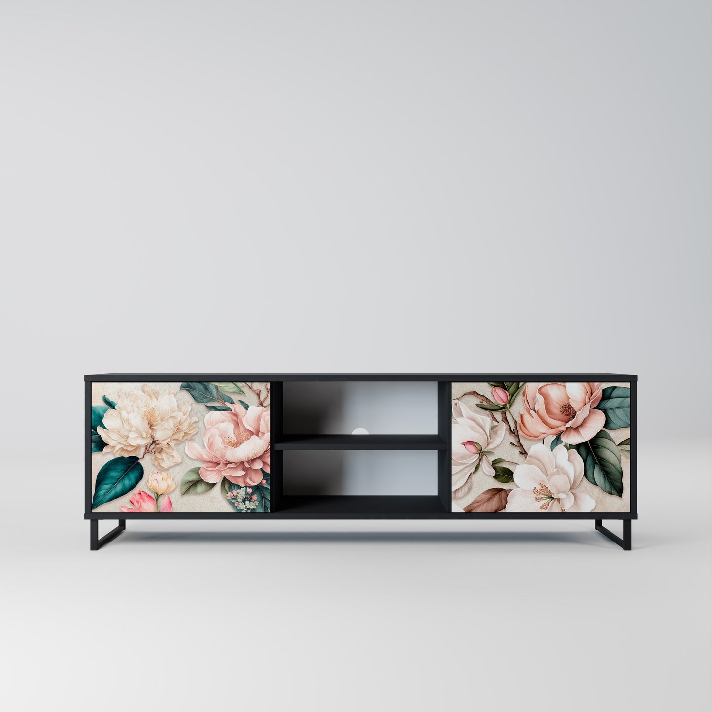 FLORAL GRACE 2-dörrars TV-bänk i svart finish