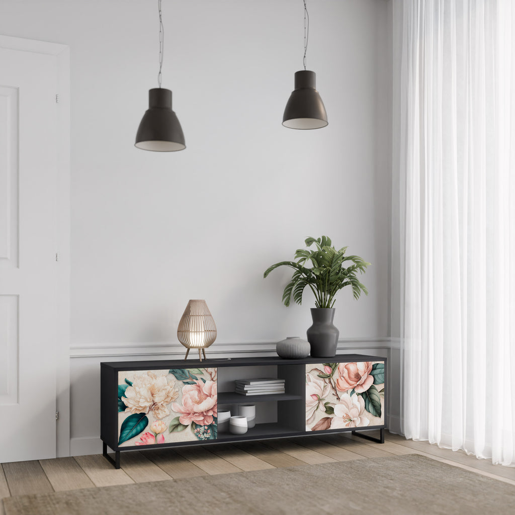 FLORAL GRACE 2-dörrars TV-bänk i svart finish