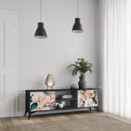 FLORAL GRACE 2-Door TV Stand in Black Finish