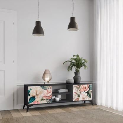 FLORAL GRACE 2-dörrars TV-bänk i svart finish
