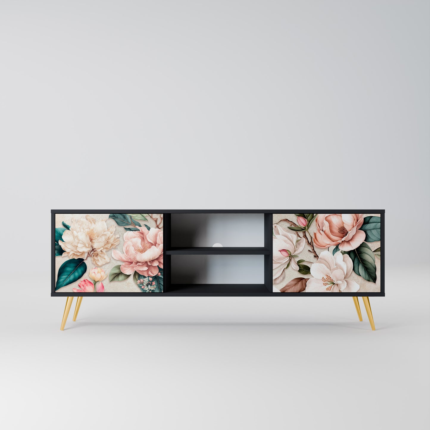 FLORAL GRACE 2-dörrars TV-bänk i svart finish
