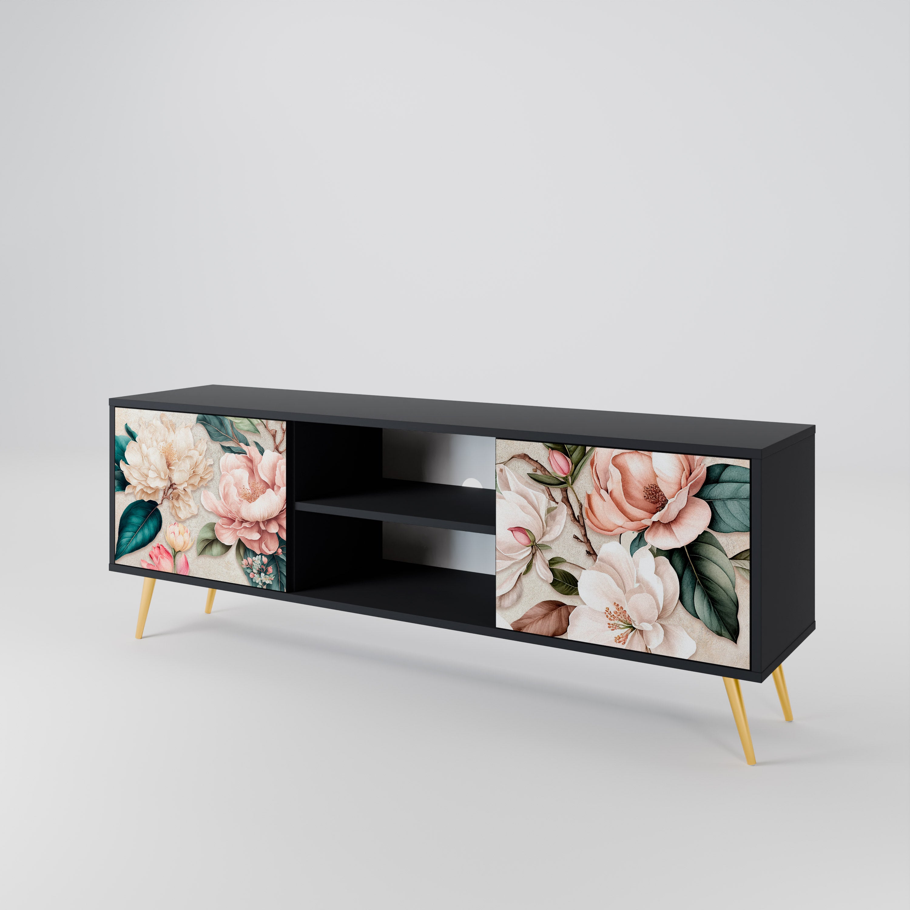 FLORAL GRACE 2-dörrars TV-bänk i svart finish