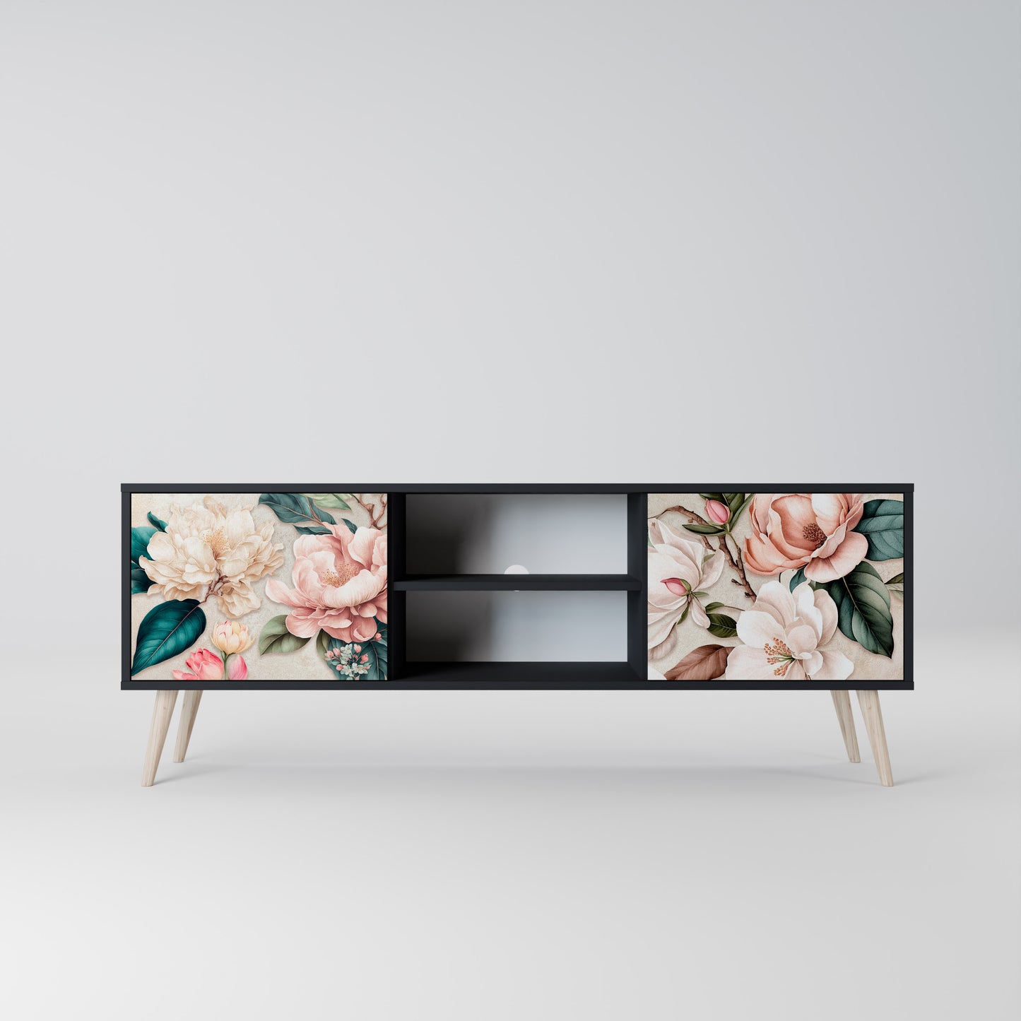 FLORAL GRACE 2-dörrars TV-bänk i svart finish