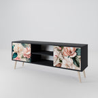 FLORAL GRACE 2-Door TV Stand in Black Finish
