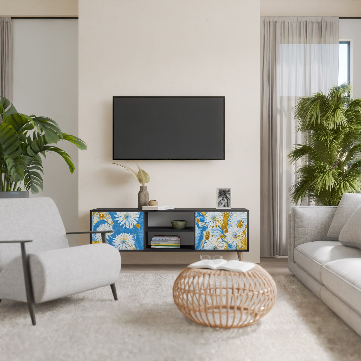 DAISY LUXE 2-dörrars TV-bänk i svart finish