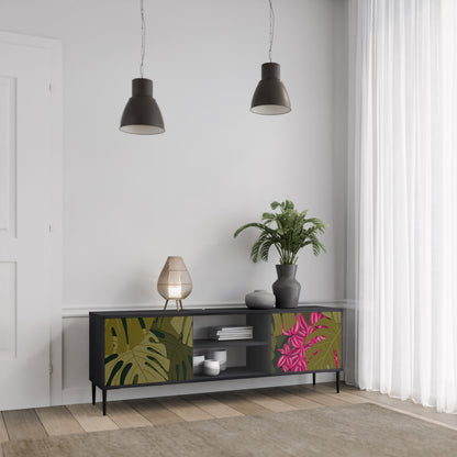 TROPICAL BEAUTY TV-bänk med 2 dörrar i svart finish