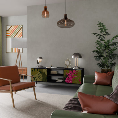 TROPICAL BEAUTY TV-bänk med 2 dörrar i svart finish