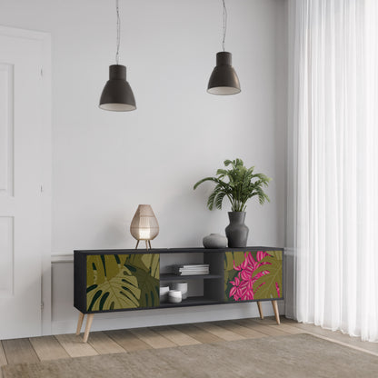 TROPICAL BEAUTY TV-bänk med 2 dörrar i svart finish
