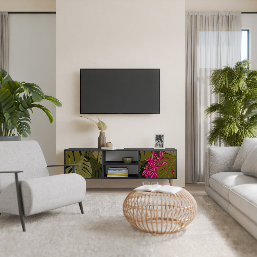 TROPICAL BEAUTY TV-bänk med 2 dörrar i svart finish