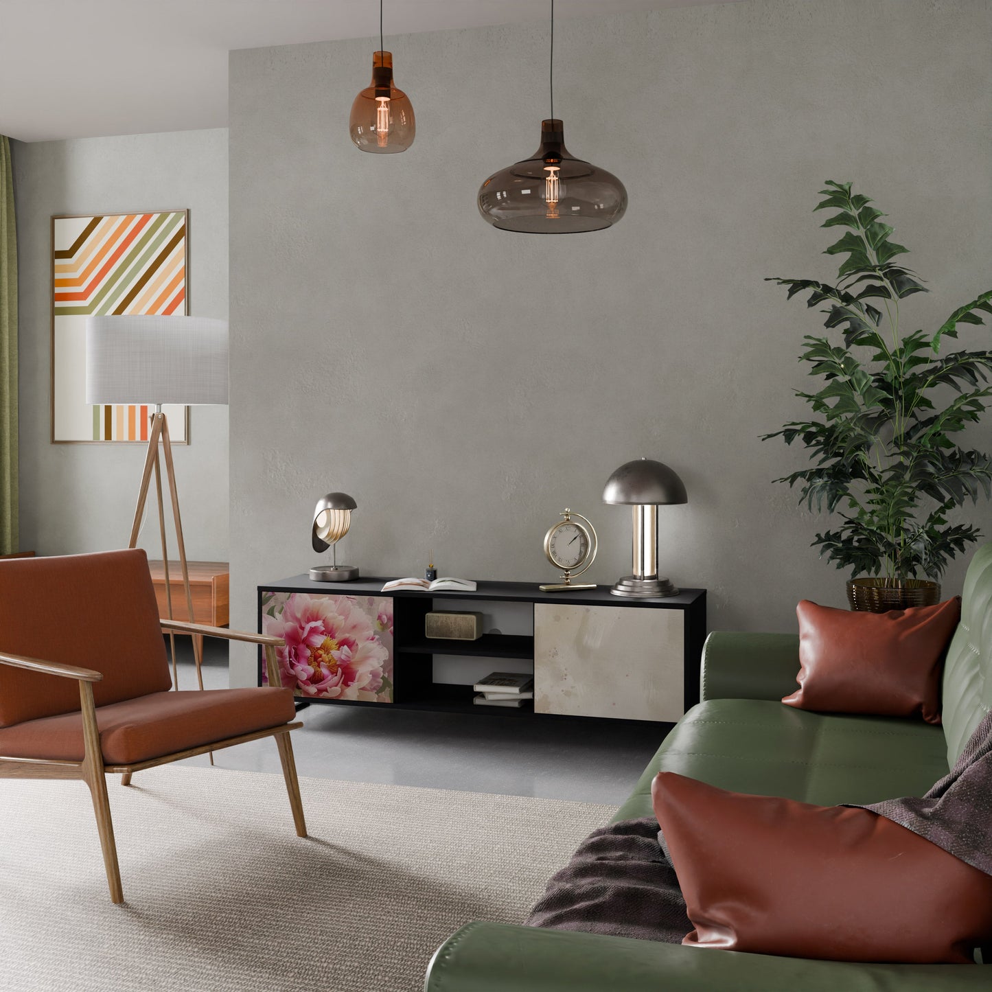 PEONY WHISPER TV-bänk med 2 dörrar i svart finish