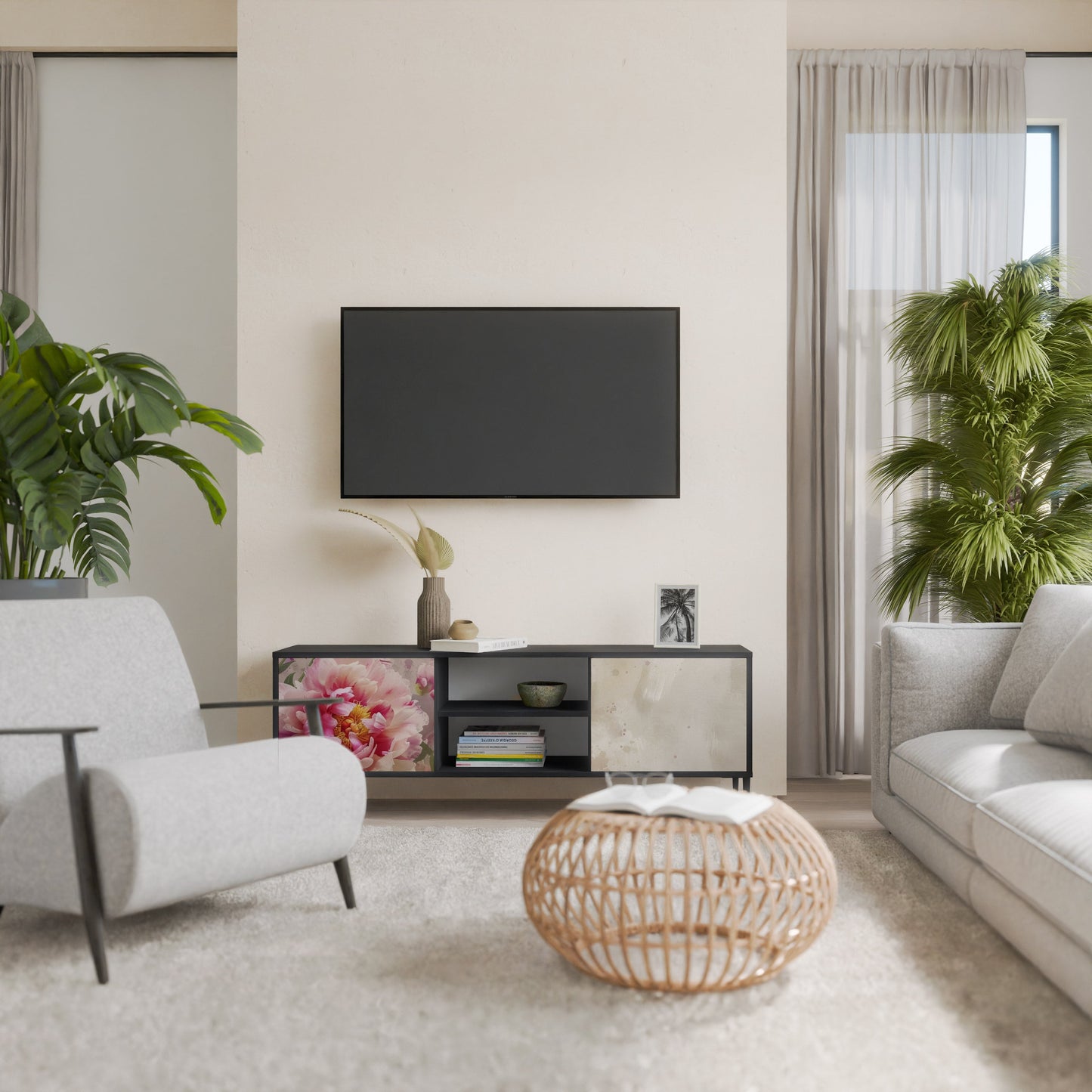 PEONY WHISPER TV-bänk med 2 dörrar i svart finish