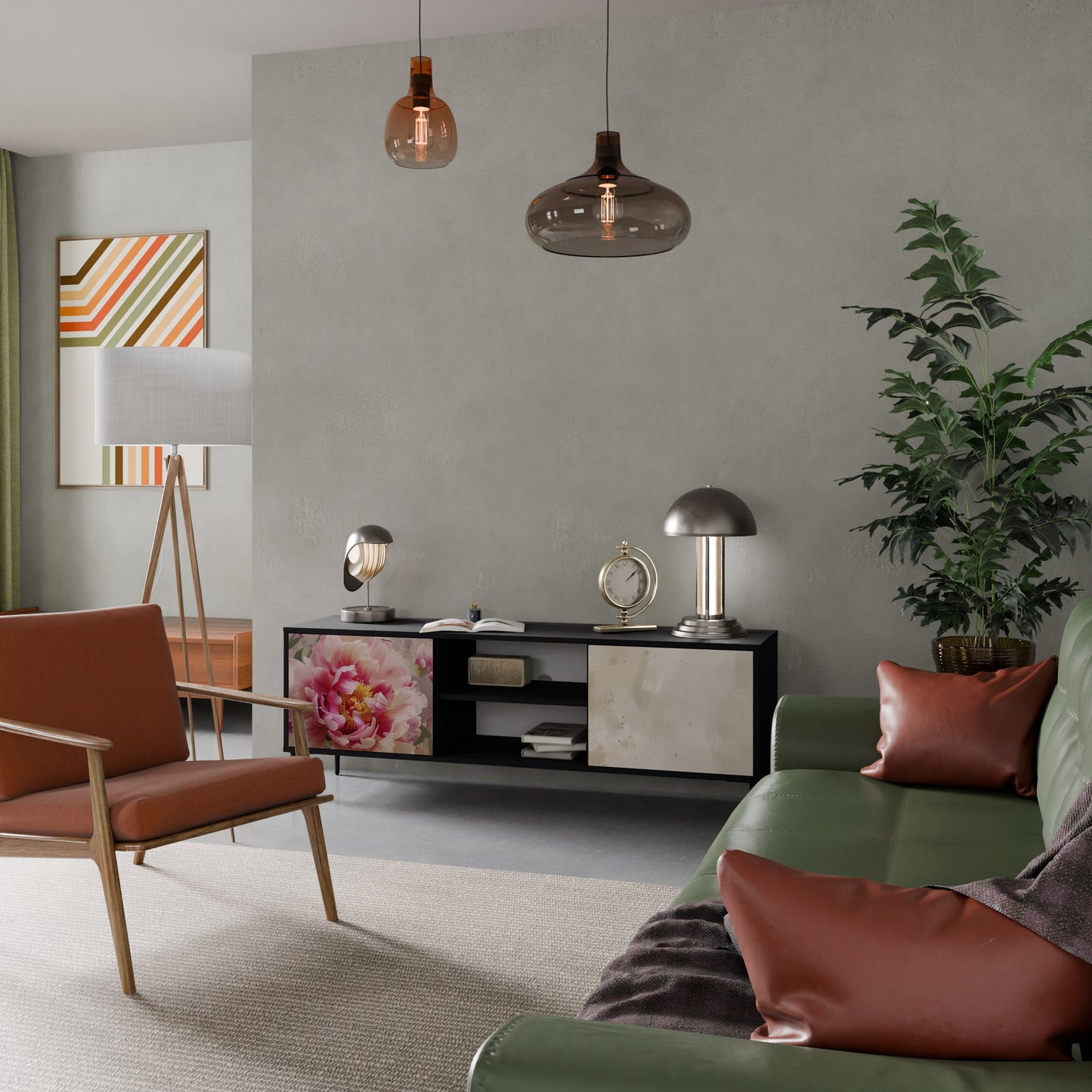 PEONY WHISPER TV-bänk med 2 dörrar i svart finish