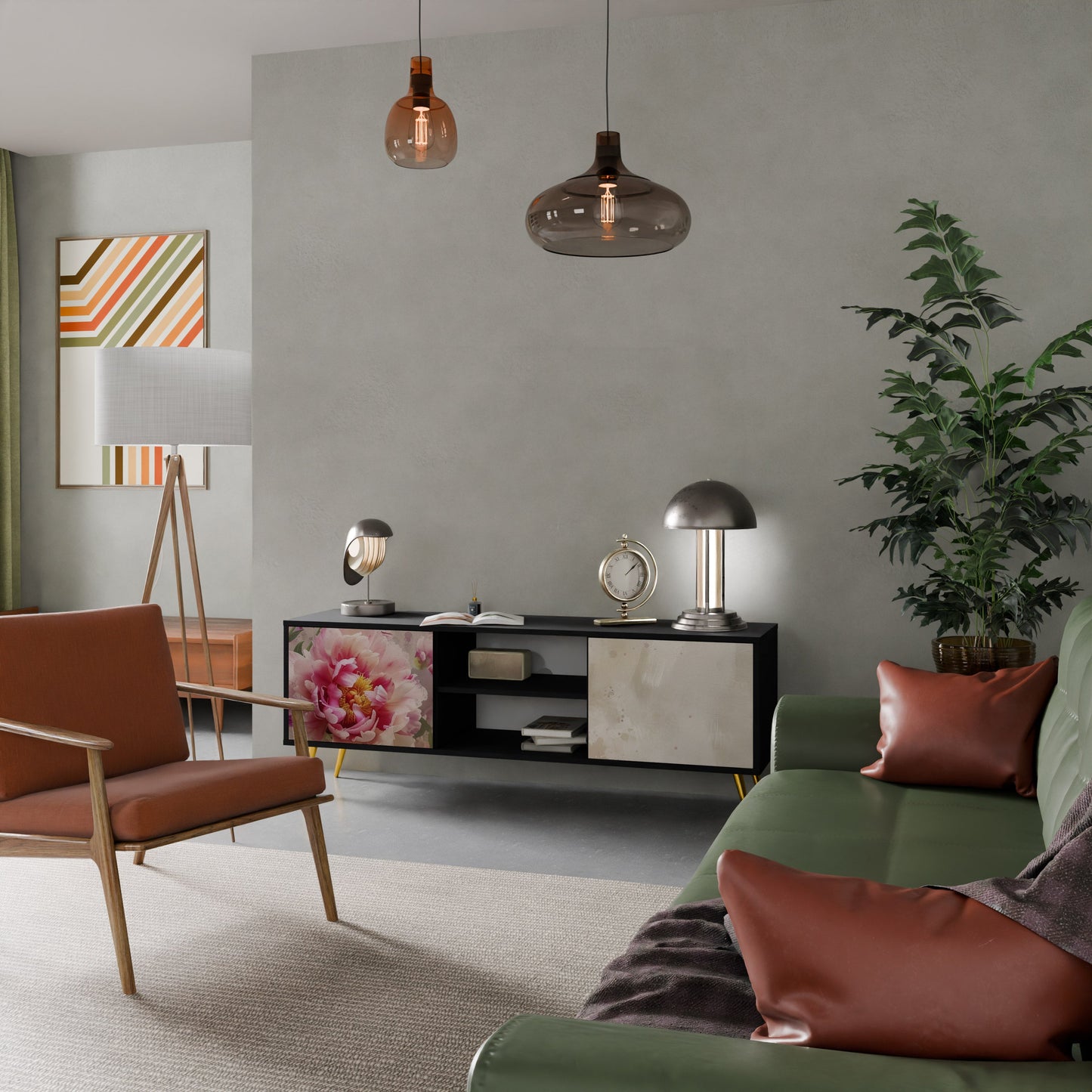 PEONY WHISPER TV-bänk med 2 dörrar i svart finish