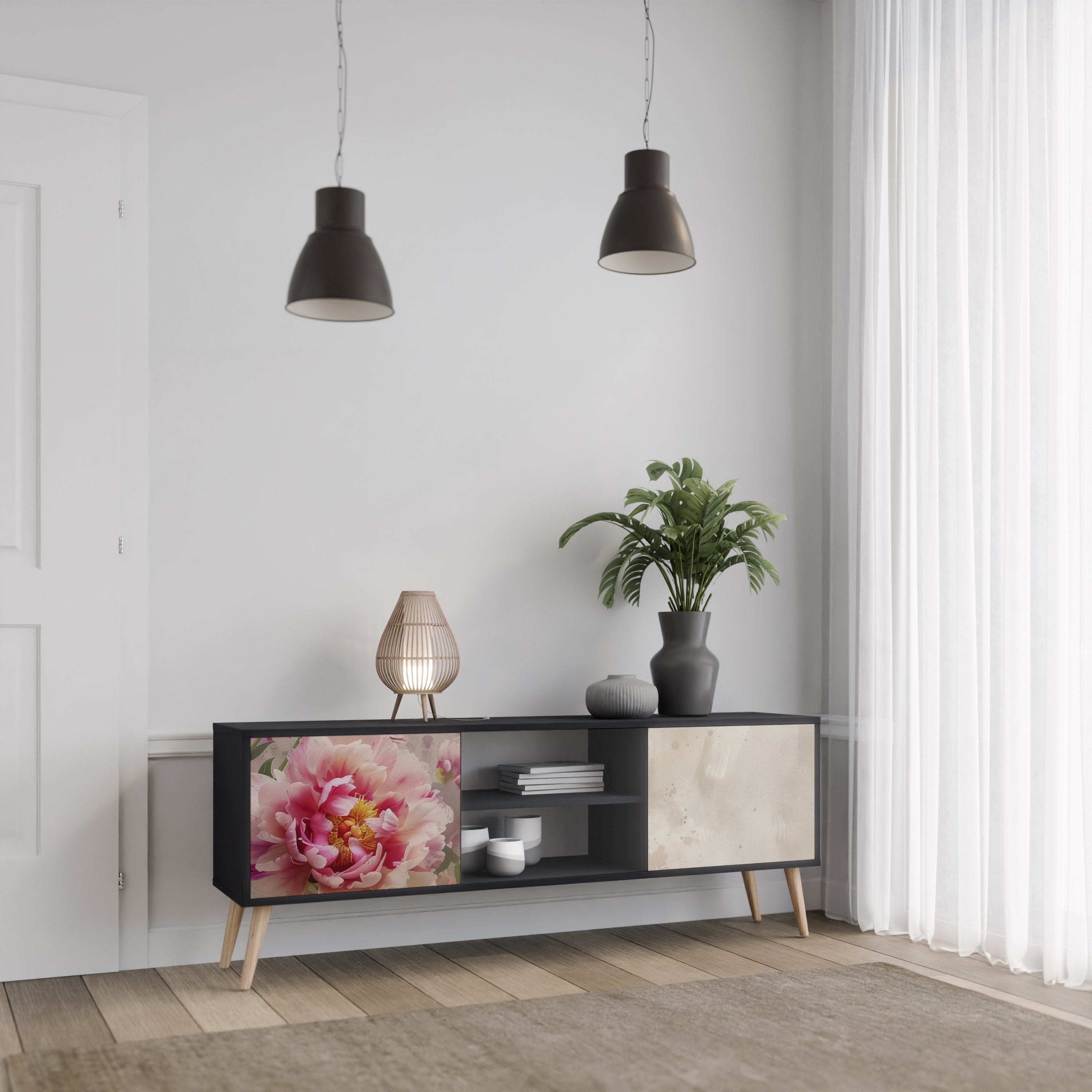 PEONY WHISPER TV-bänk med 2 dörrar i svart finish