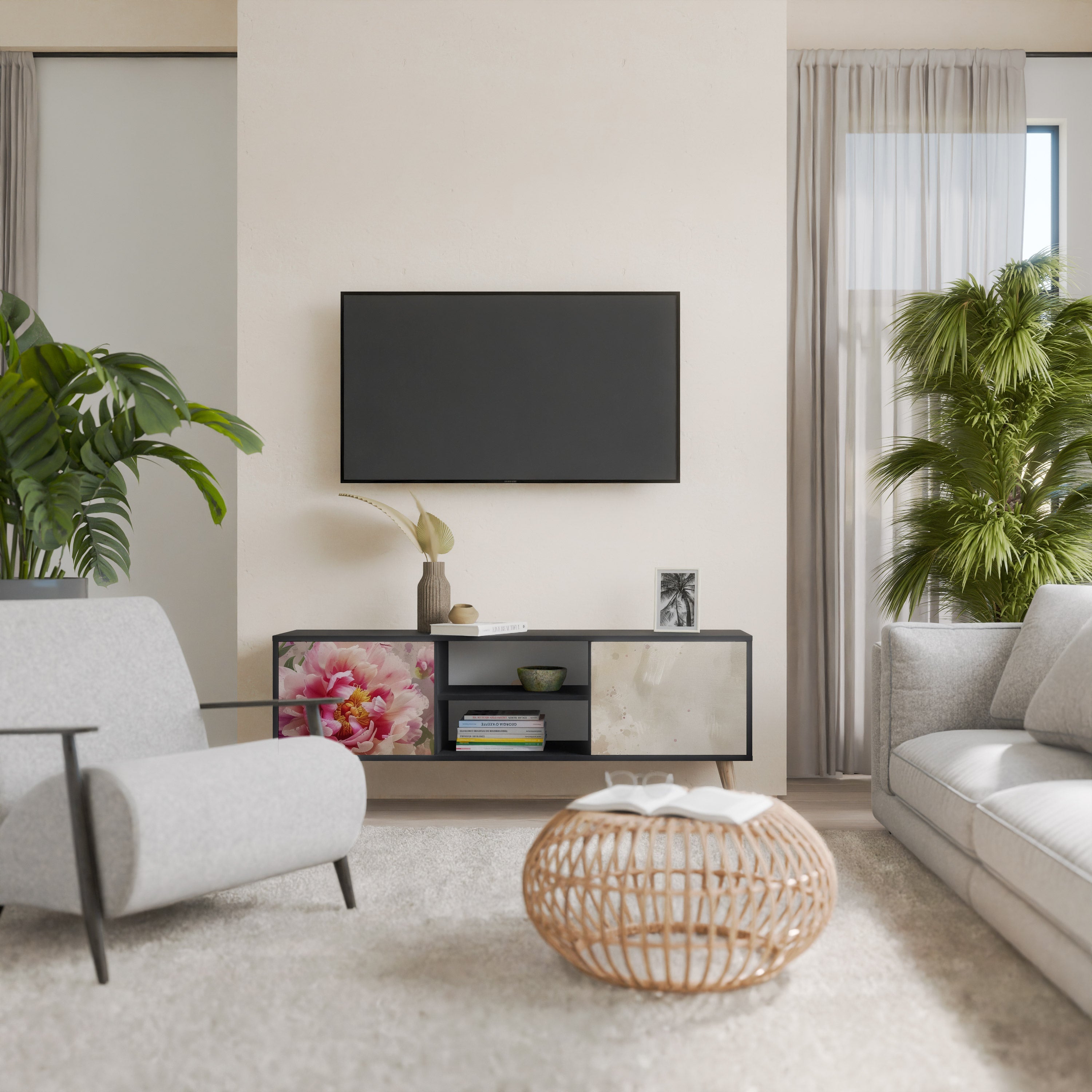 PEONY WHISPER TV-bänk med 2 dörrar i svart finish