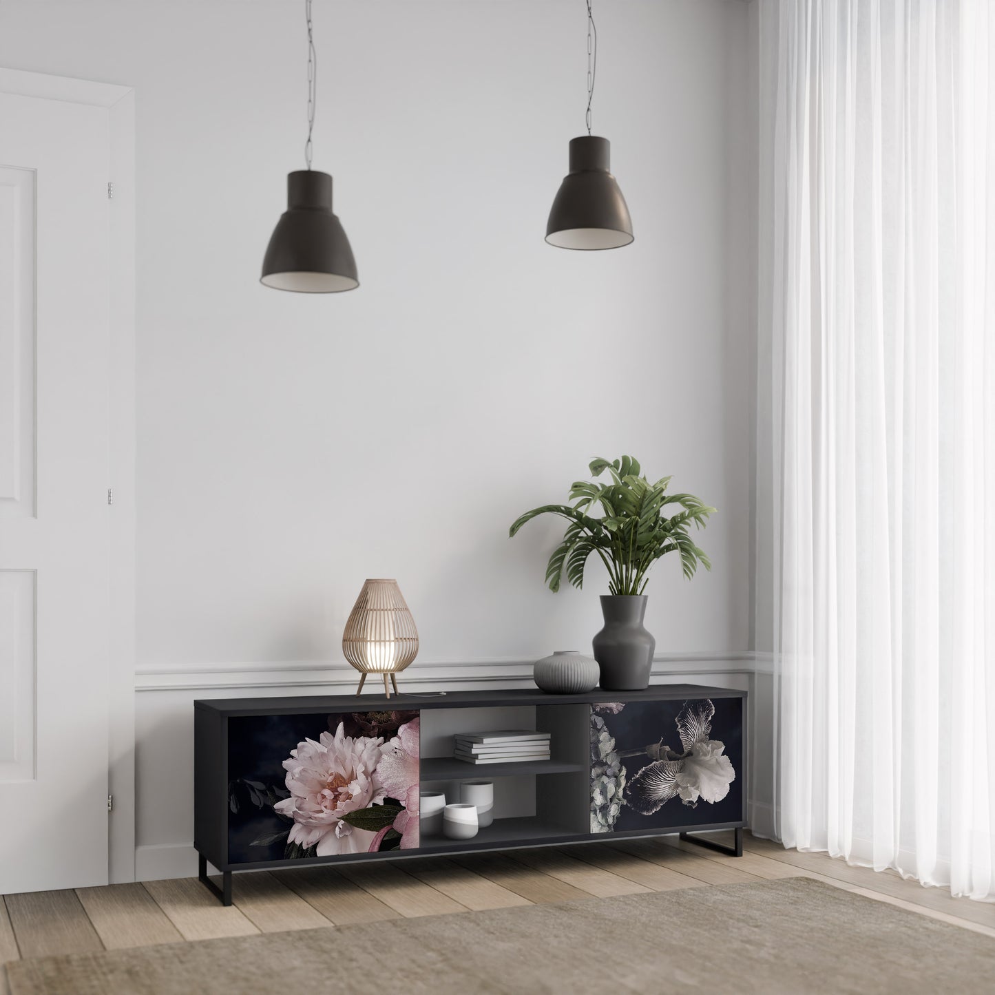 PURE BLOSSOM 2-dörrars TV-bänk i svart finish