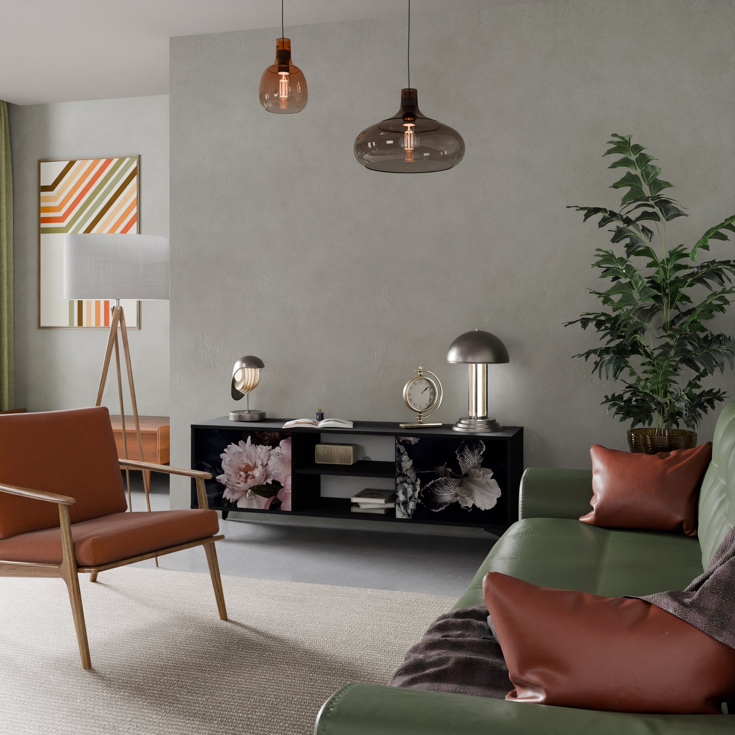 PURE BLOSSOM 2-dörrars TV-bänk i svart finish