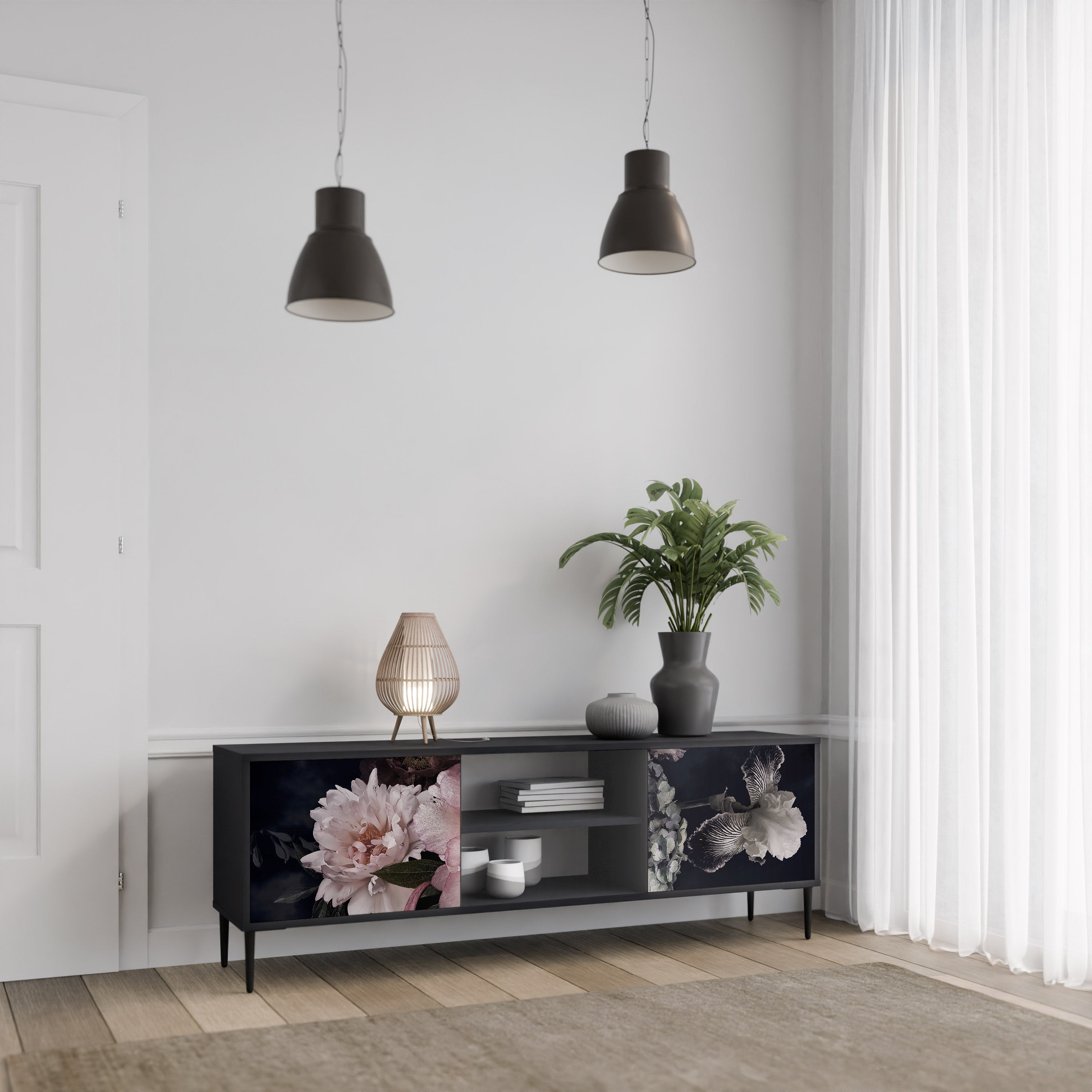 PURE BLOSSOM 2-dörrars TV-bänk i svart finish