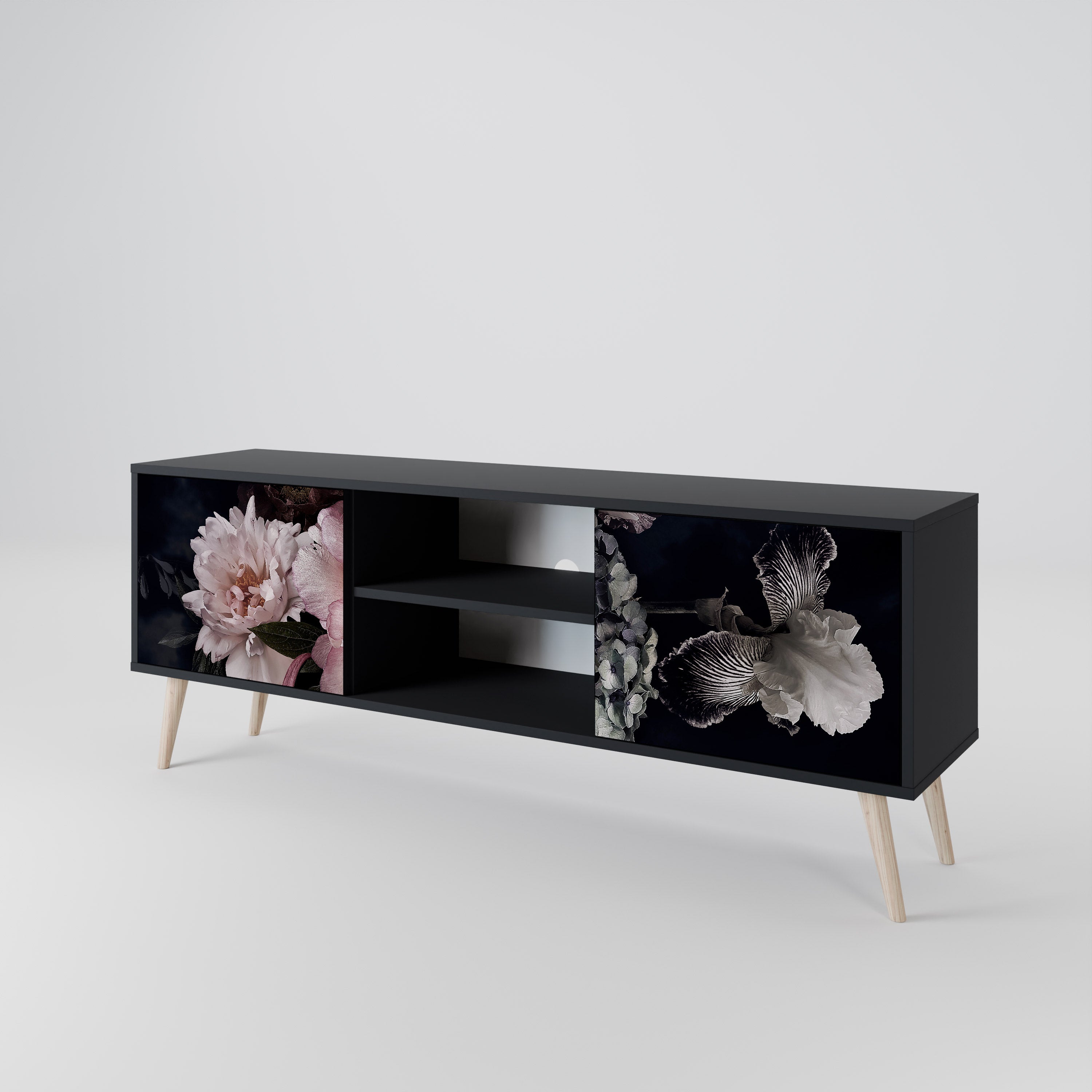 PURE BLOSSOM 2-dörrars TV-bänk i svart finish