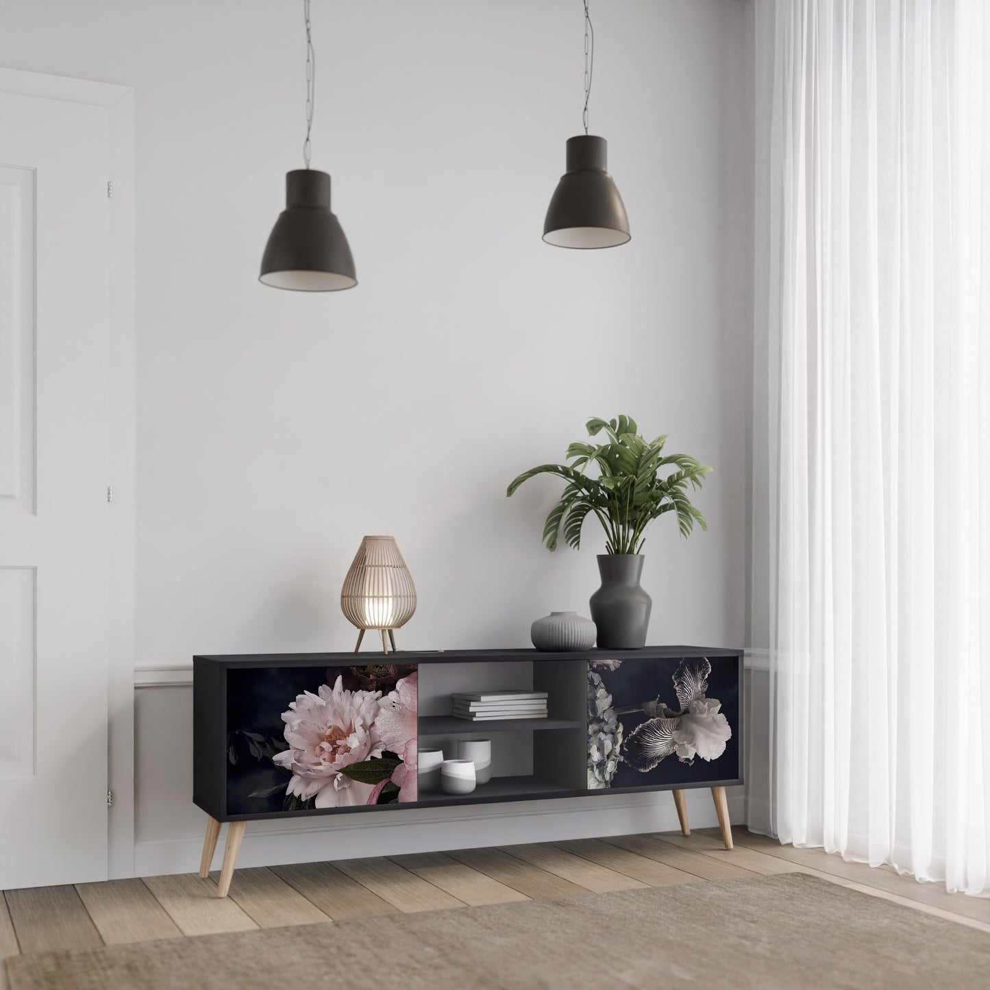 PURE BLOSSOM 2-dörrars TV-bänk i svart finish