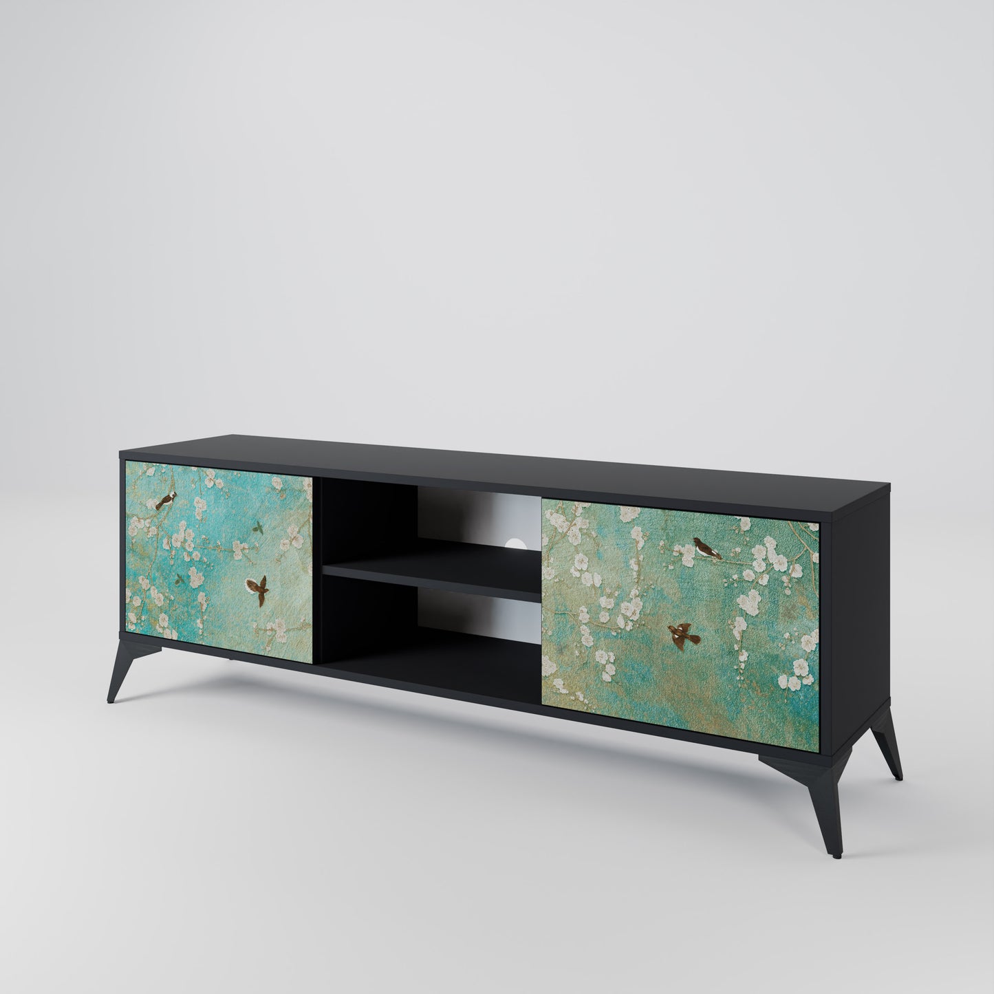 BLOOMING CHARM 2-dörrars TV-bänk i svart finish