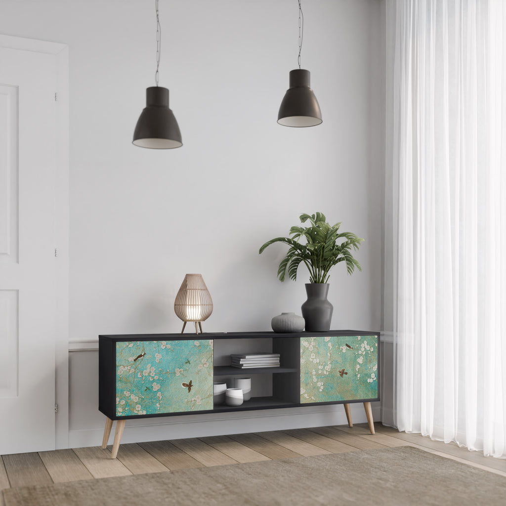 BLOOMING CHARM 2-dörrars TV-bänk i svart finish