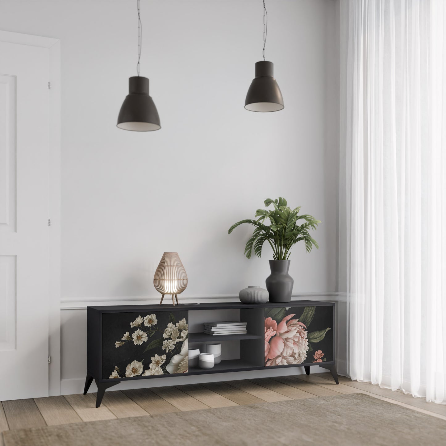 LUSH ELEGANCE 2-dörrars TV-bänk i svart finish