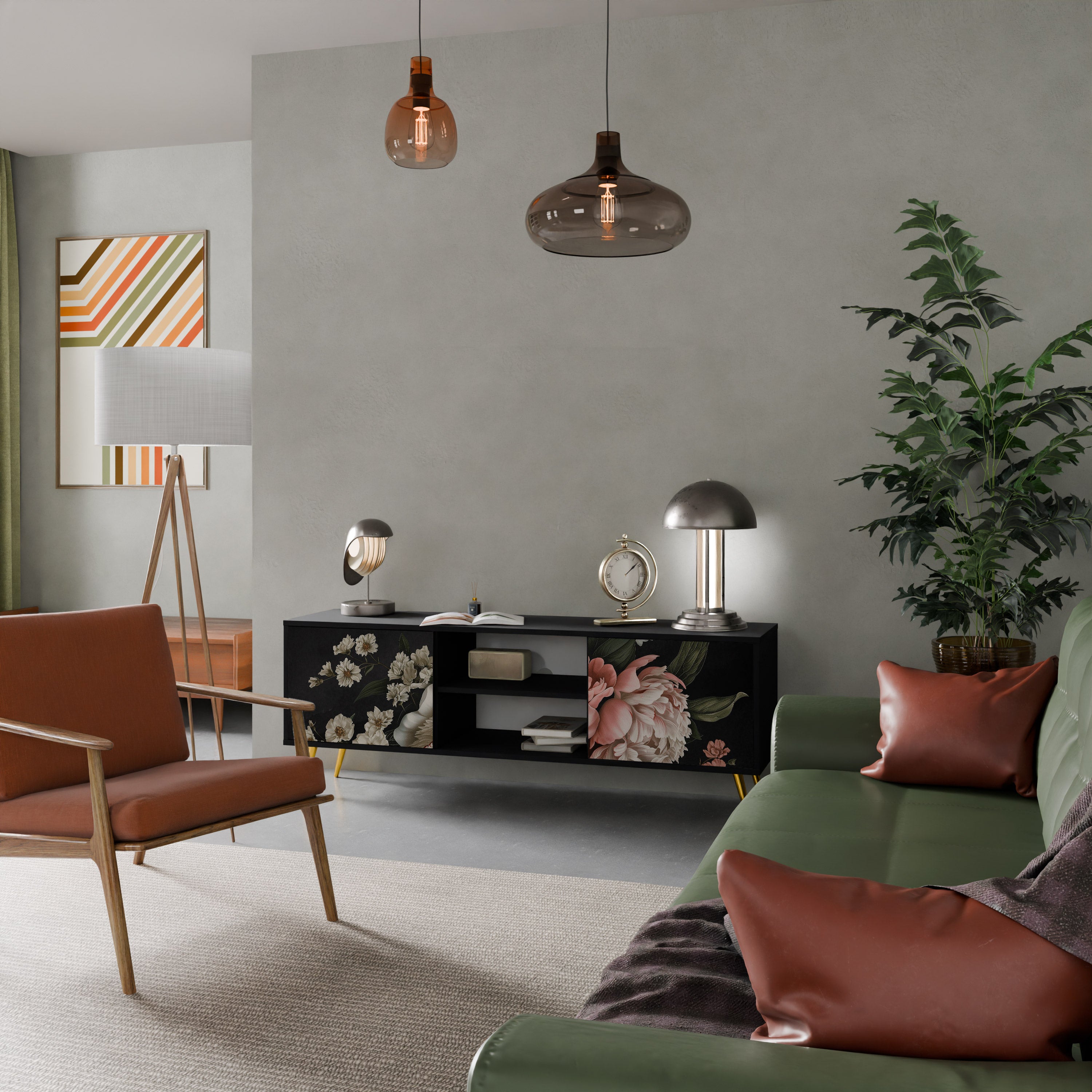 LUSH ELEGANCE 2-dörrars TV-bänk i svart finish