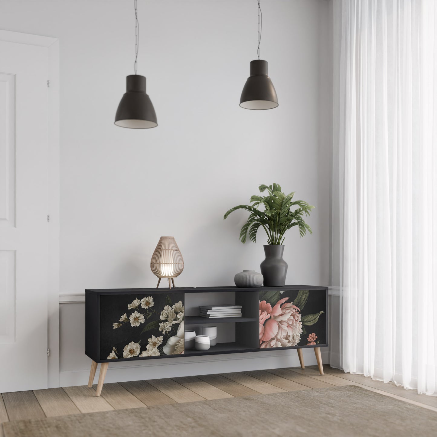 LUSH ELEGANCE 2-dörrars TV-bänk i svart finish