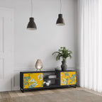 YELLOW CHINOISERIE 2-Door TV Stand in Black Finish