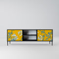 YELLOW CHINOISERIE 2-Door TV Stand in Black Finish