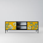 YELLOW CHINOISERIE 2-Door TV Stand in Black Finish