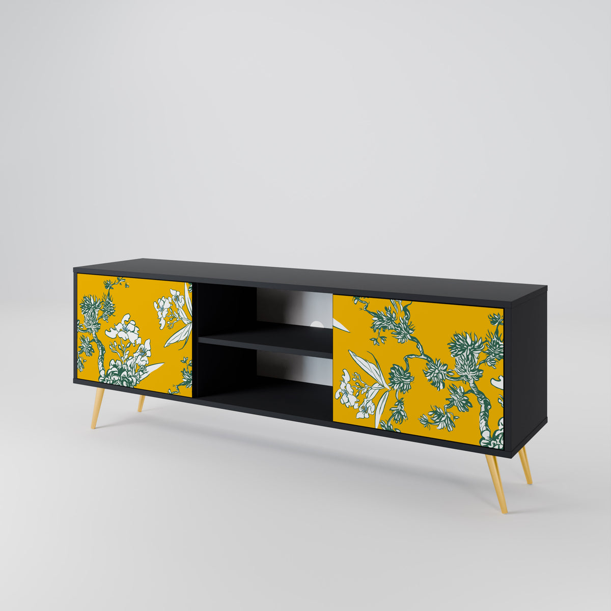 YELLOW CHINOISERIE TV-bänk med två dörrar