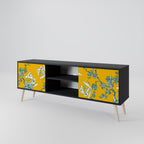 YELLOW CHINOISERIE 2-Door TV Stand in Black Finish