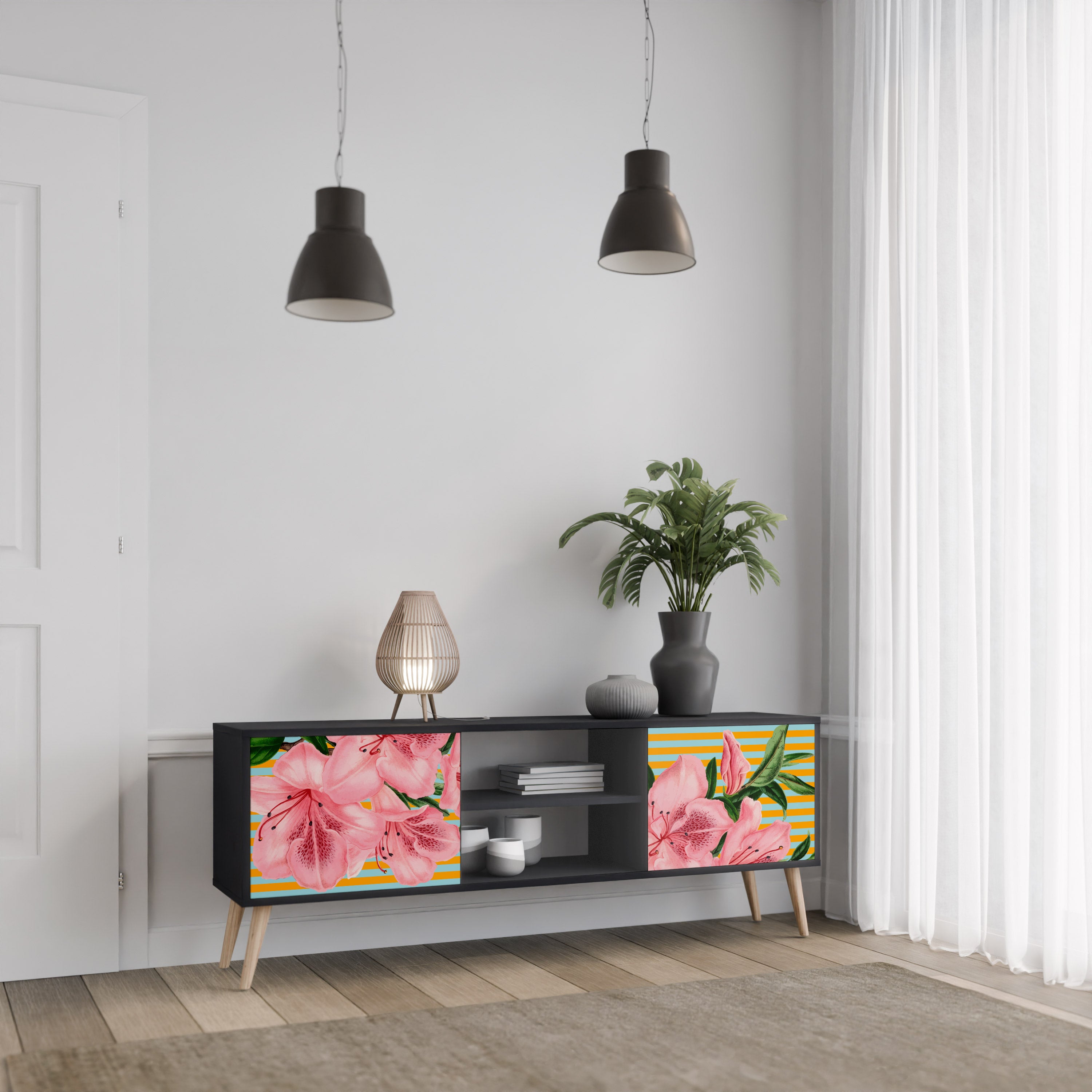 FRAGILE BEAUTY 2-dörrars TV-bänk i svart finish