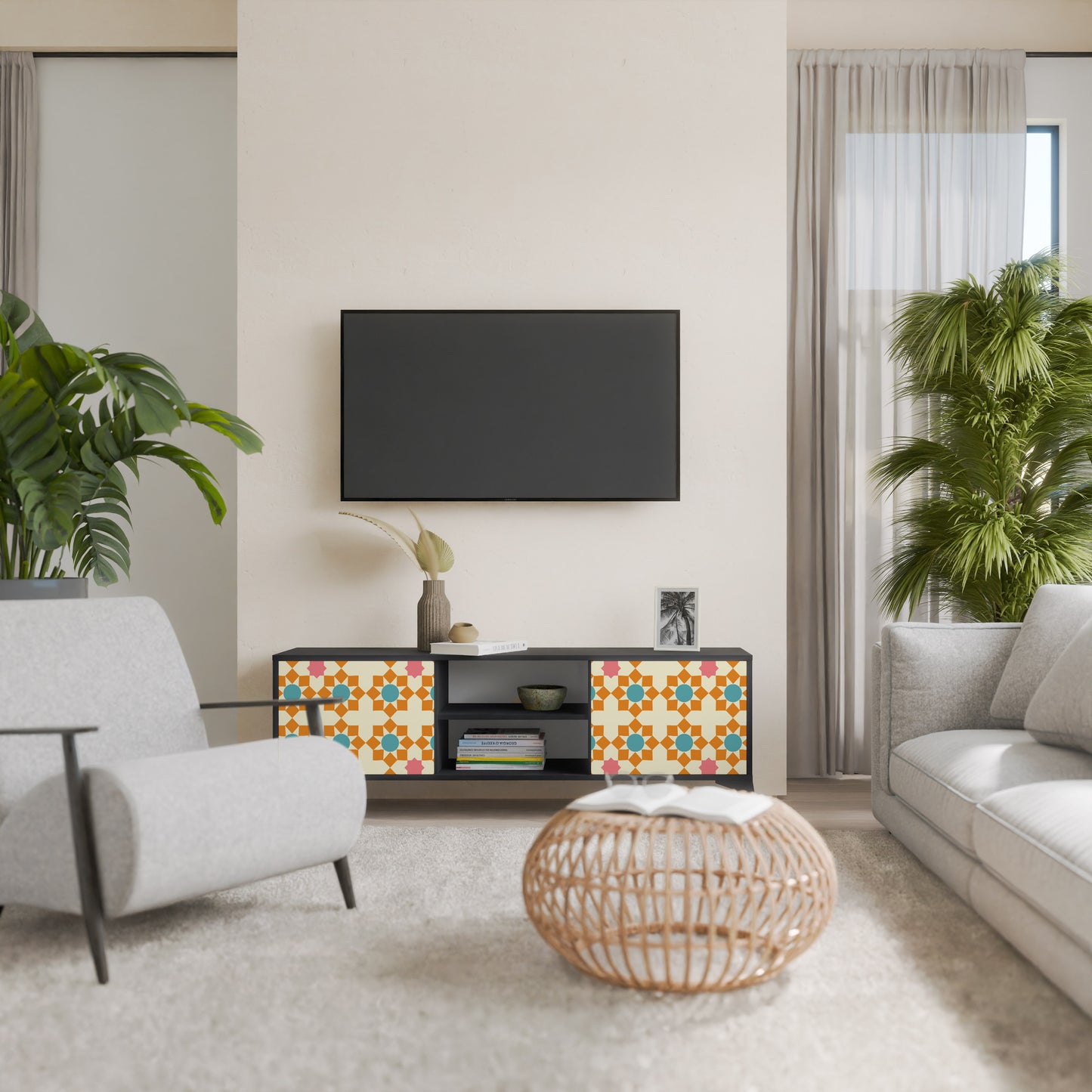 BLOMMAD DECOR 2-dörrars TV-bänk i svart finish