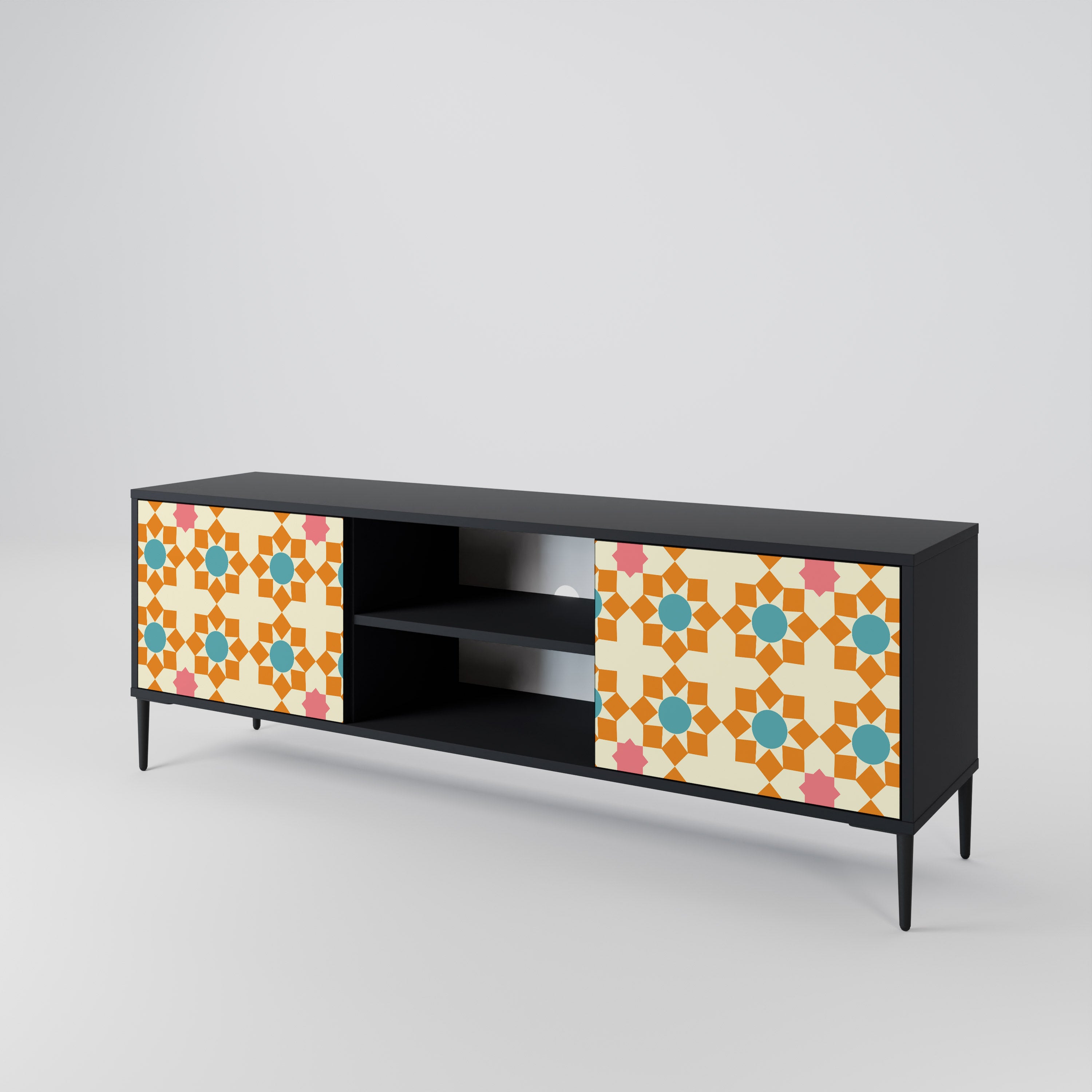 BLOMMAD DECOR 2-dörrars TV-bänk i svart finish