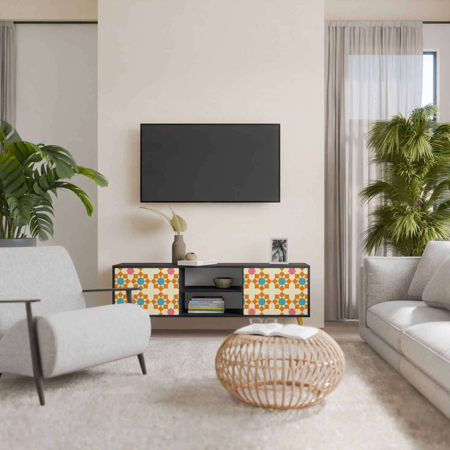 BLOMMAD DECOR 2-dörrars TV-bänk i svart finish