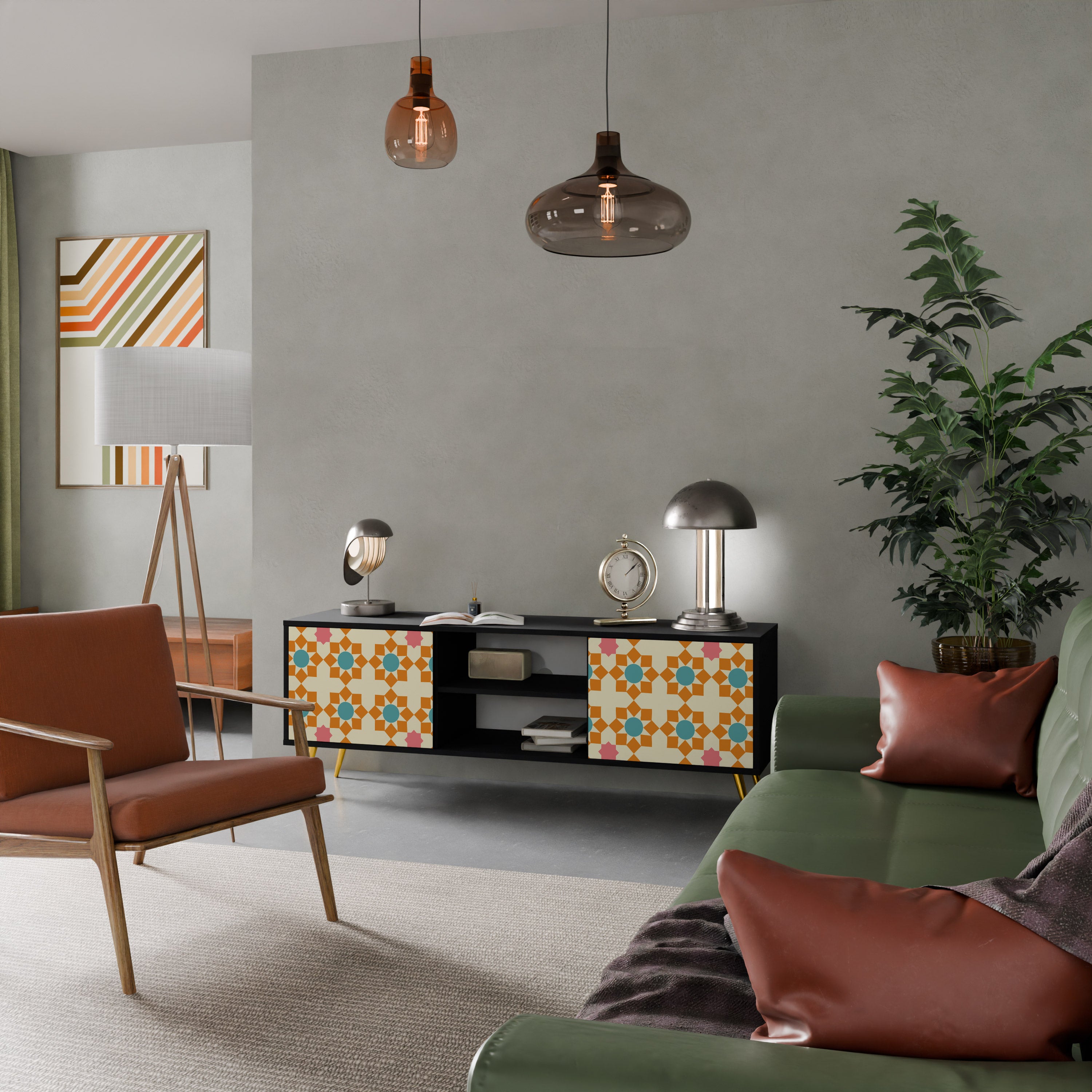 BLOMMAD DECOR 2-dörrars TV-bänk i svart finish