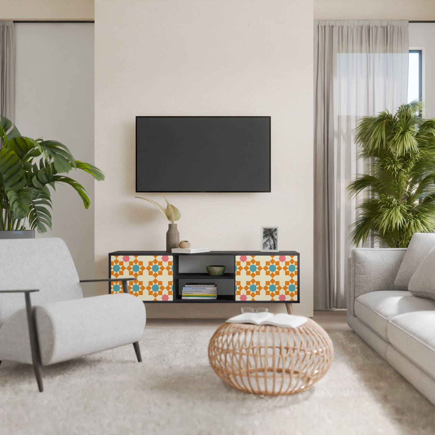 BLOMMAD DECOR 2-dörrars TV-bänk i svart finish